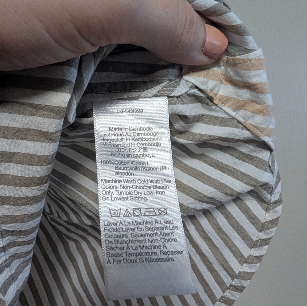 Madewell Striped Button Front Shirt Cropped Cotton Long Sleeve M - Picture 6 of 7